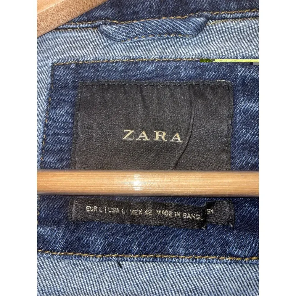 Zara Man Denim Jacket Mens Large Dark Wash Stretch Trucker Button Front Blue